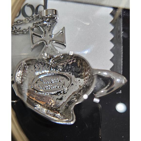 Vivienne Westwood Necklace Large Orb Heart Silver Black - Picture 5 of 8